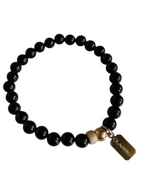 Classic Black Onyx Gold Stretch Bracelet 14K Gold Filled Beaded Bracelet